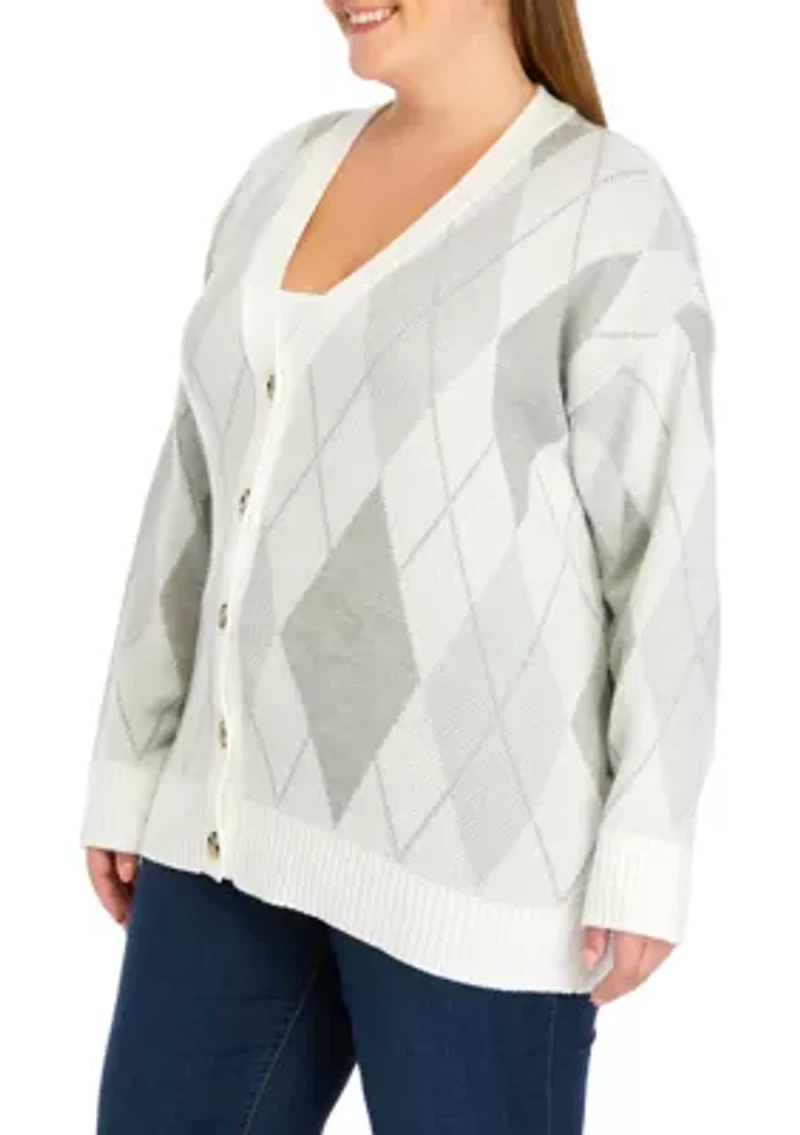 Plus Long Sleeve Jacquard Cardigan