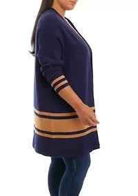 Plus Long Sleeve Open Front Cardigan