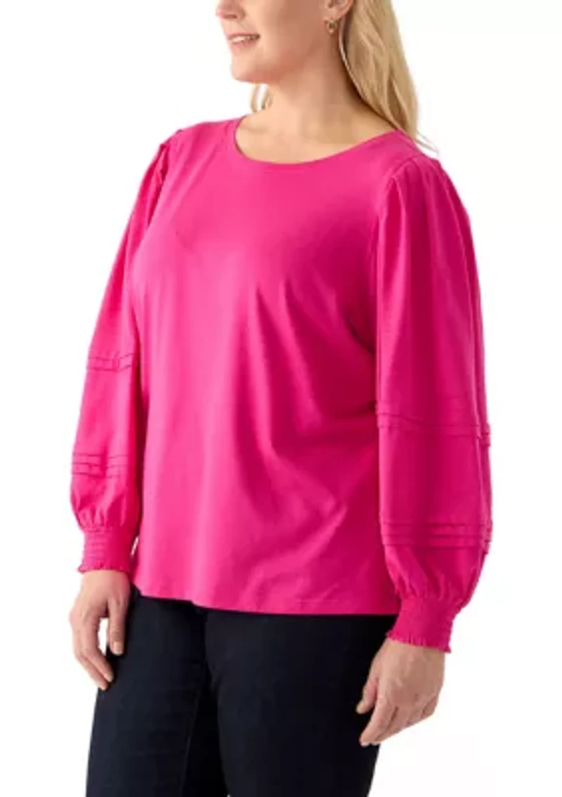 Plus Long Sleeve Pintuck  Top
