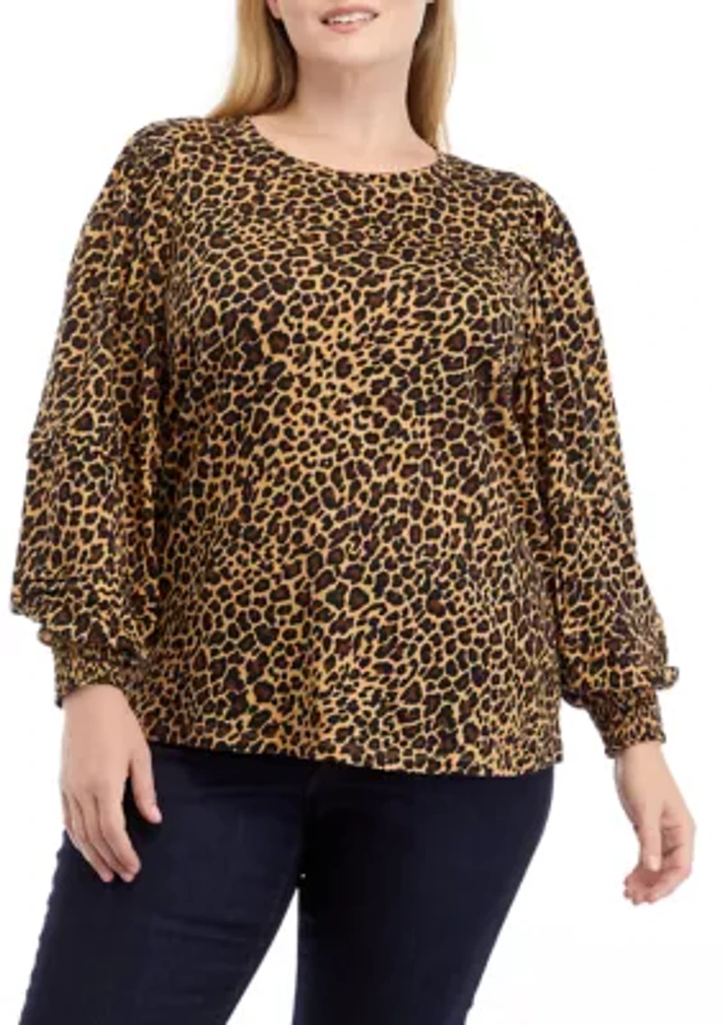 Plus Animal Print Pintuck Top