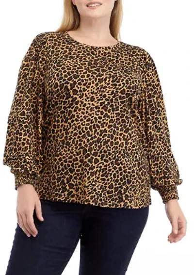 Plus Animal Print Pintuck Top