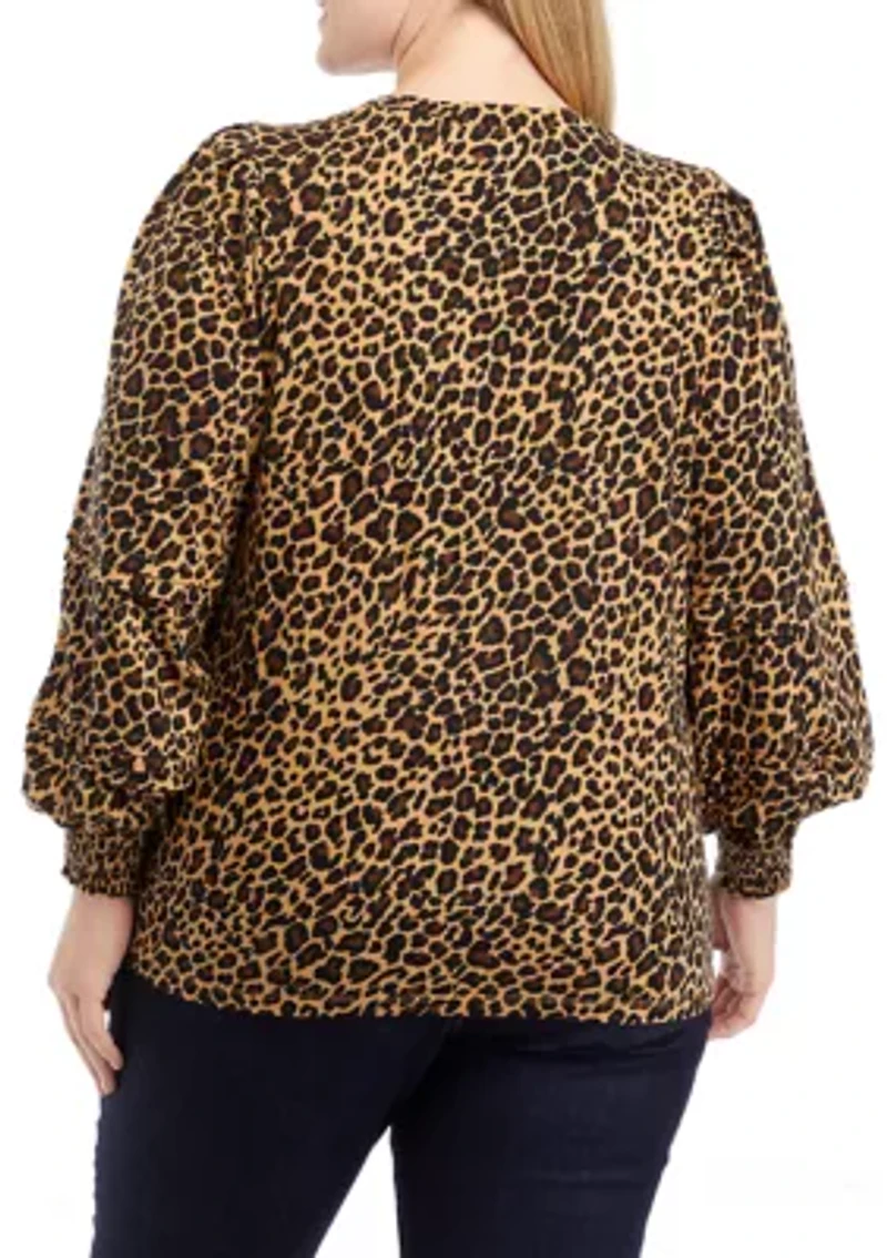 Plus Animal Print Pintuck Top