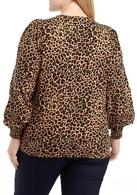 Plus Animal Print Pintuck Top