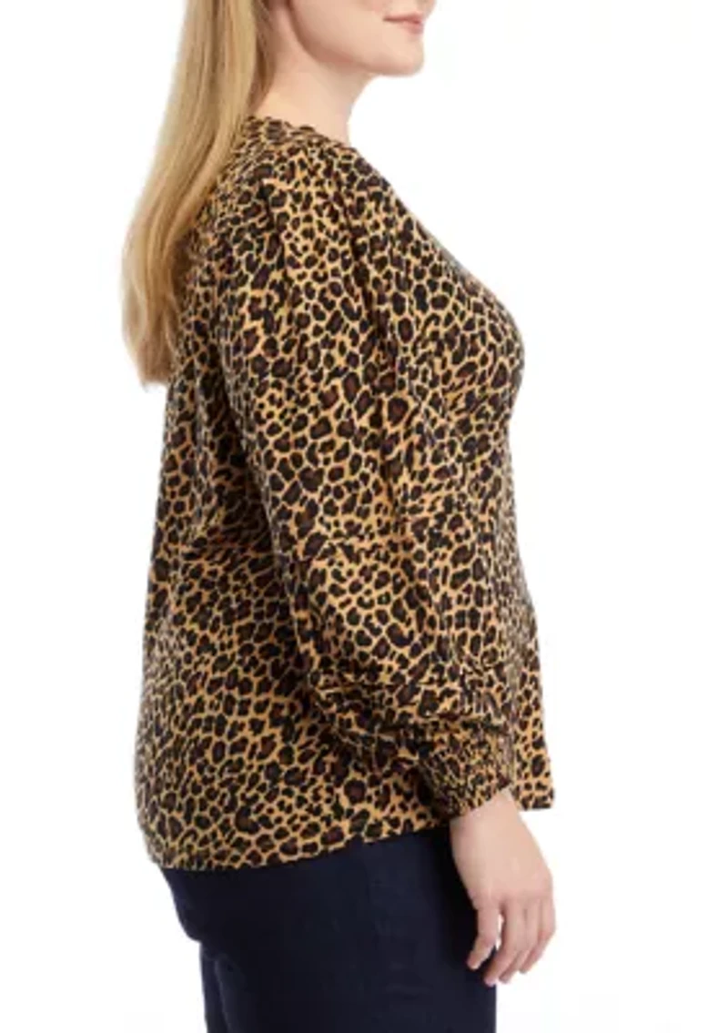 Plus Animal Print Pintuck Top