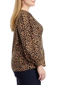 Plus Animal Print Pintuck Top