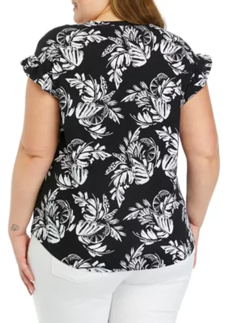 Plus Printed Ruffle T-Shirt