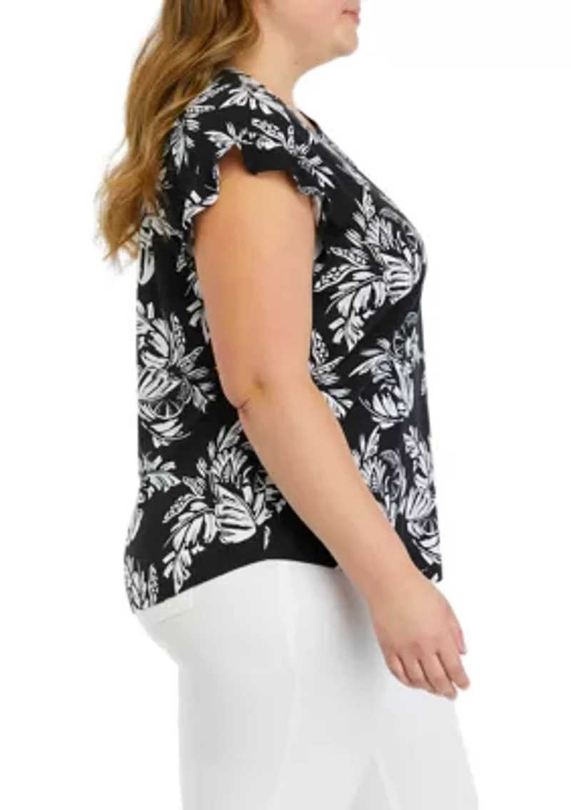 Plus Printed Ruffle T-Shirt