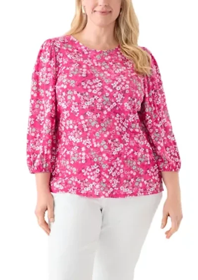 Plus Printed Blouson Sleeve Top