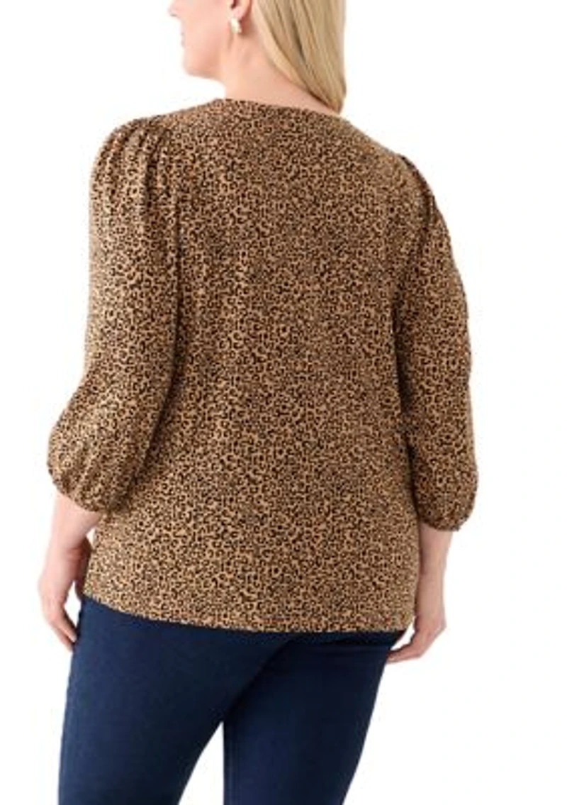 Plus Printed Blouson Sleeve Top