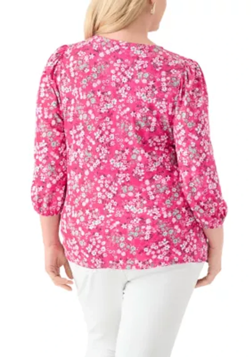 Plus Printed Blouson Sleeve Top