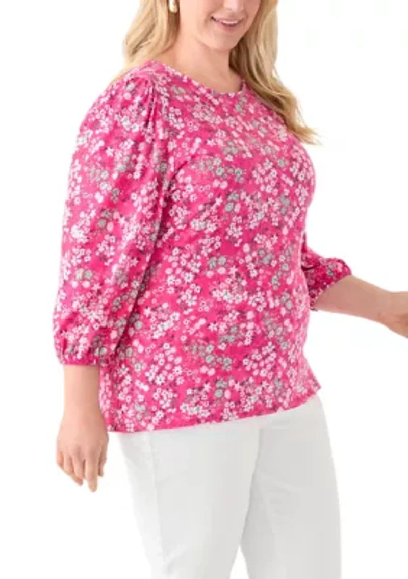 Plus Printed Blouson Sleeve Top