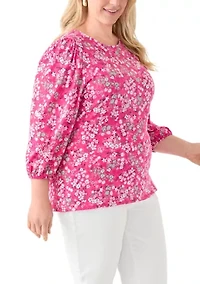 Plus Printed Blouson Sleeve Top