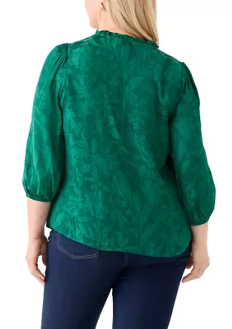 Plus Shirred Jacquard Top