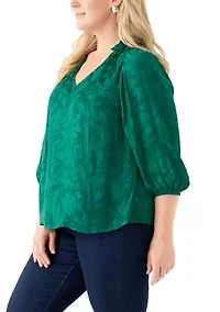 Plus Shirred Jacquard Top