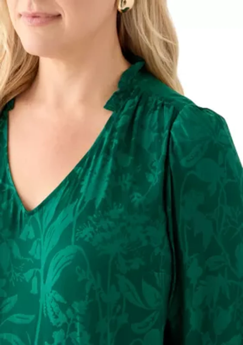 Plus Shirred Jacquard Top