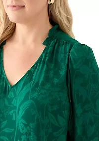 Plus Shirred Jacquard Top
