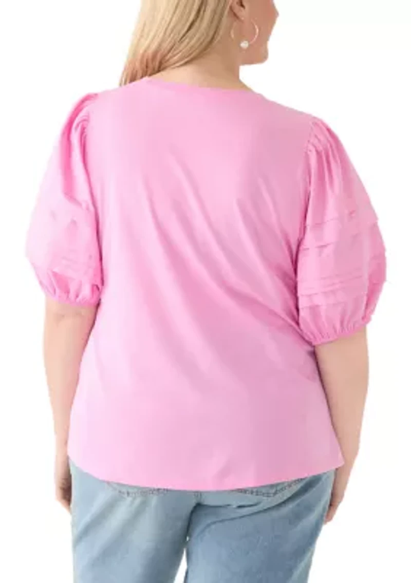 Plus Elbow Sleeve Pleated T-Shirt