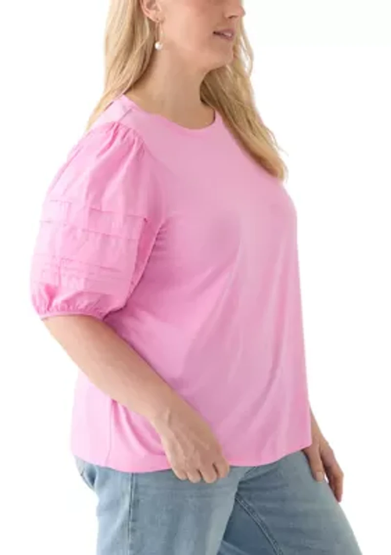 Plus Elbow Sleeve Pleated T-Shirt