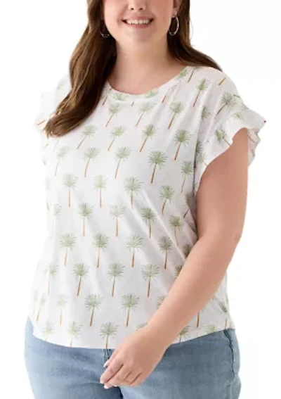 Plus Short Sleeve Ruffle Printed T-Shirt