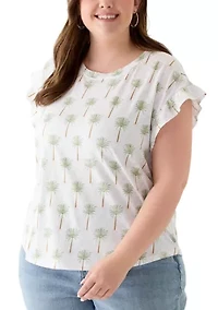 Plus Short Sleeve Ruffle Printed T-Shirt
