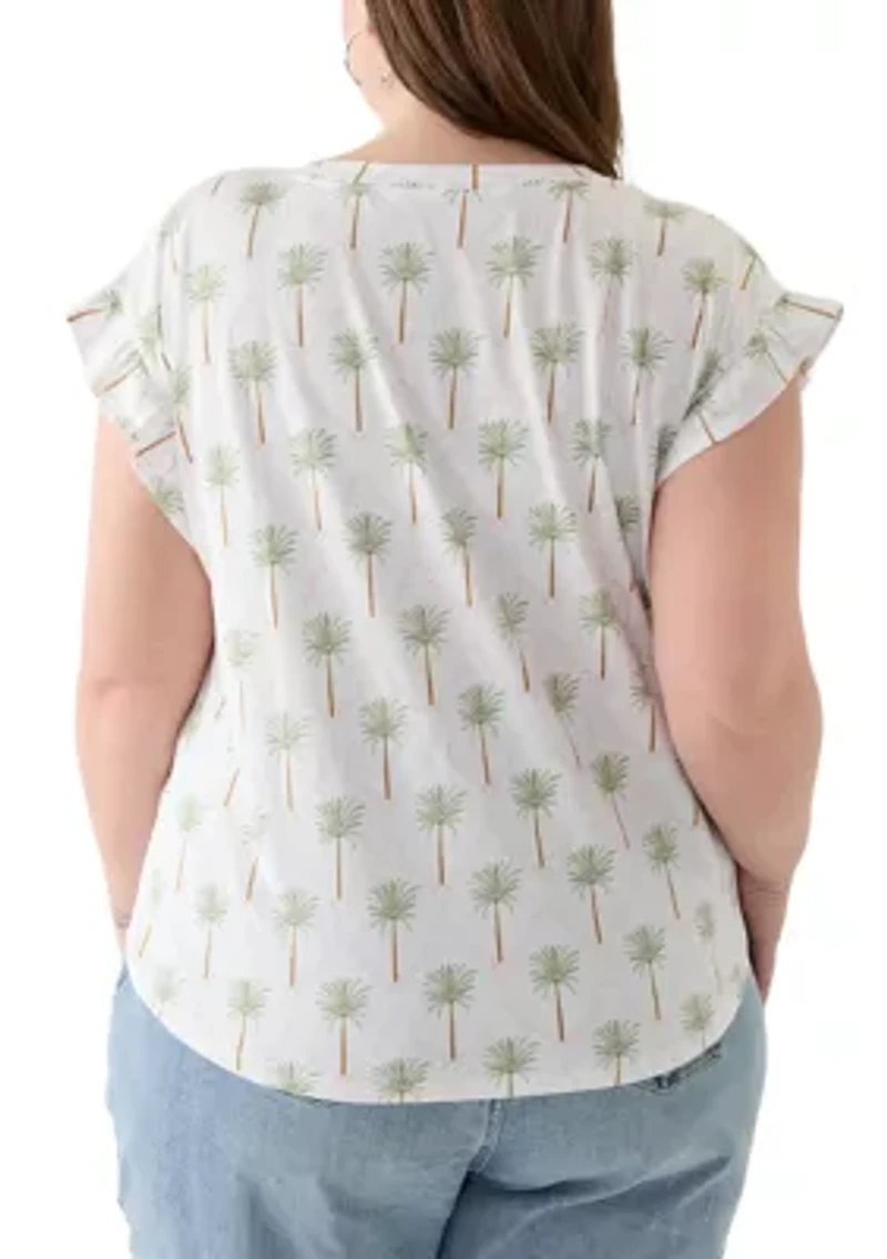 Plus Short Sleeve Ruffle Printed T-Shirt