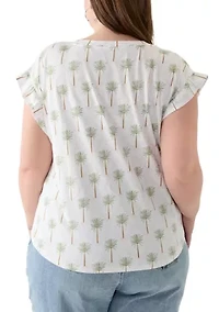 Plus Short Sleeve Ruffle Printed T-Shirt