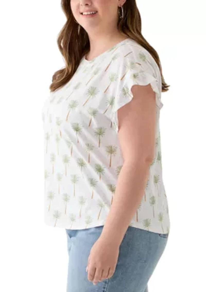Plus Short Sleeve Ruffle Printed T-Shirt