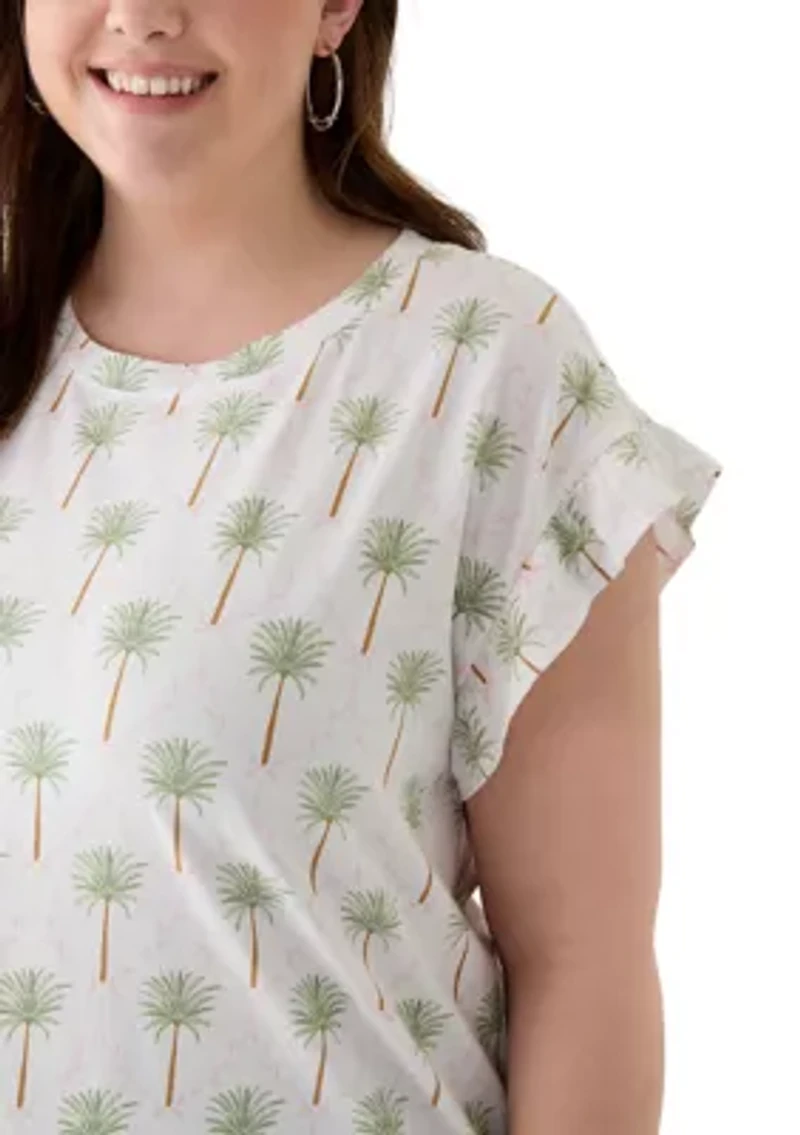 Plus Short Sleeve Ruffle Printed T-Shirt