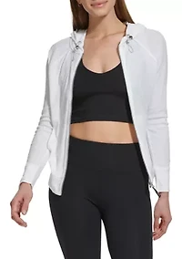 Women's Full Zip Mini Waffle Hoodie with Pockets