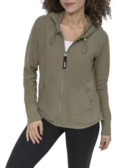 Women's Full Zip Mini Waffle Hoodie with Pockets