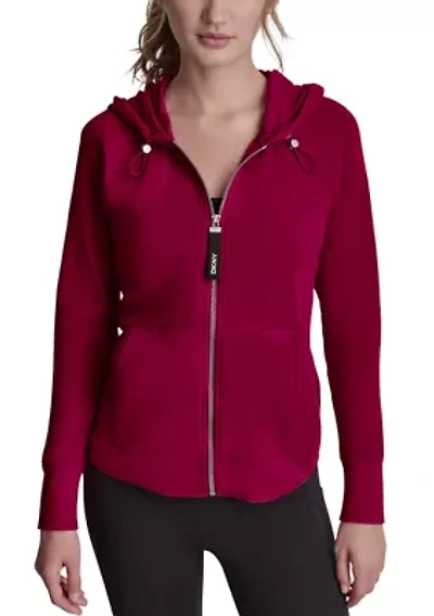 Women's Full Zip Mini Waffle Hoodie with Pockets