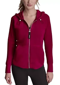 Women's Full Zip Mini Waffle Hoodie with Pockets