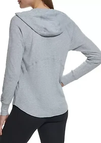 Women's Full Zip Mini Waffle Hoodie with Pockets