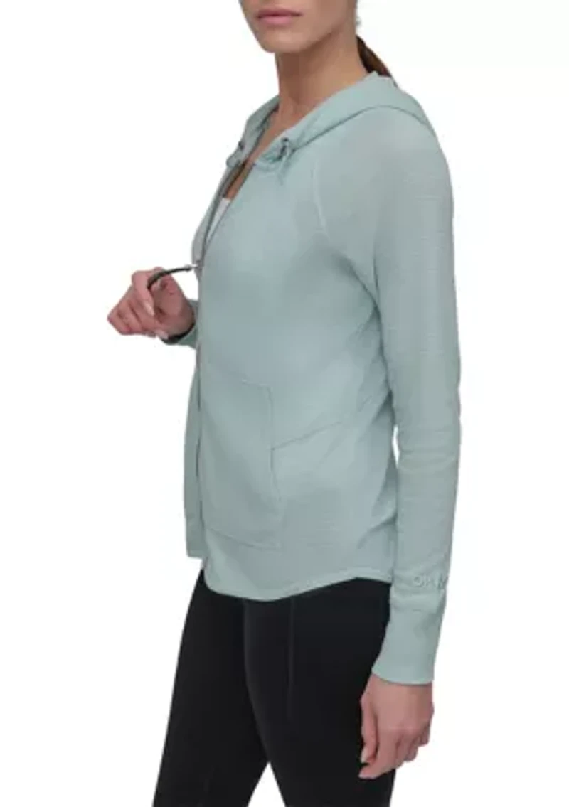 Women's Full Zip Mini Waffle Hoodie with Pockets