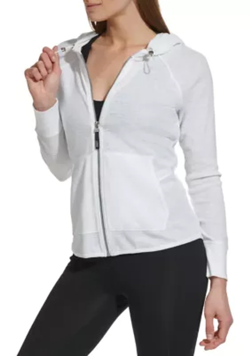 Women's Full Zip Mini Waffle Hoodie with Pockets