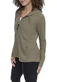 Women's Full Zip Mini Waffle Hoodie with Pockets