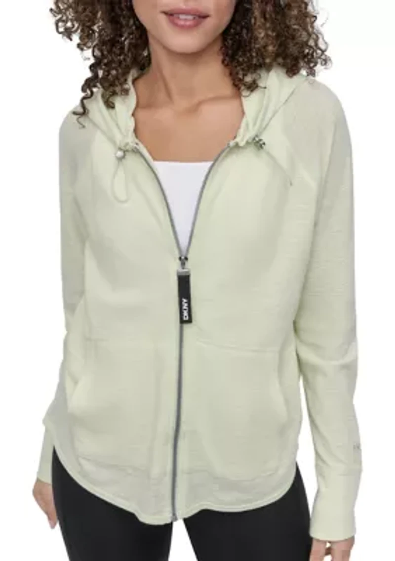 Women's Full Zip Mini Waffle Hoodie with Pockets
