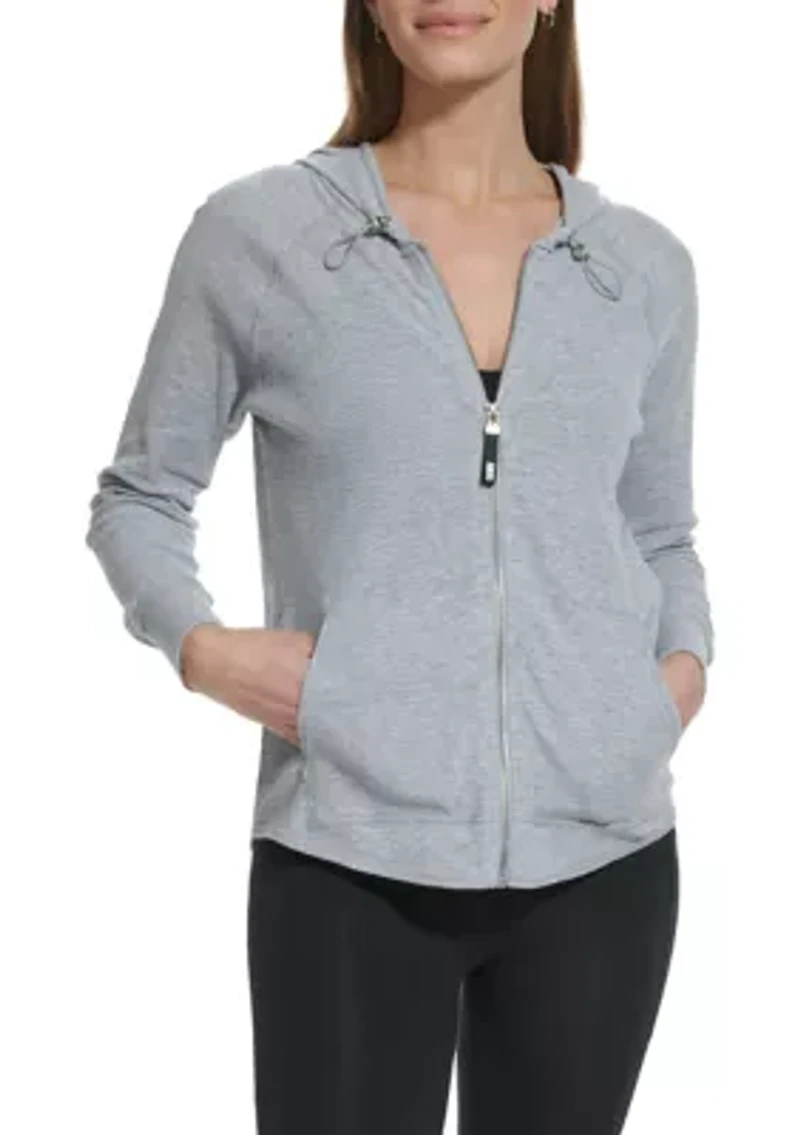 Women's Full Zip Mini Waffle Hoodie with Pockets