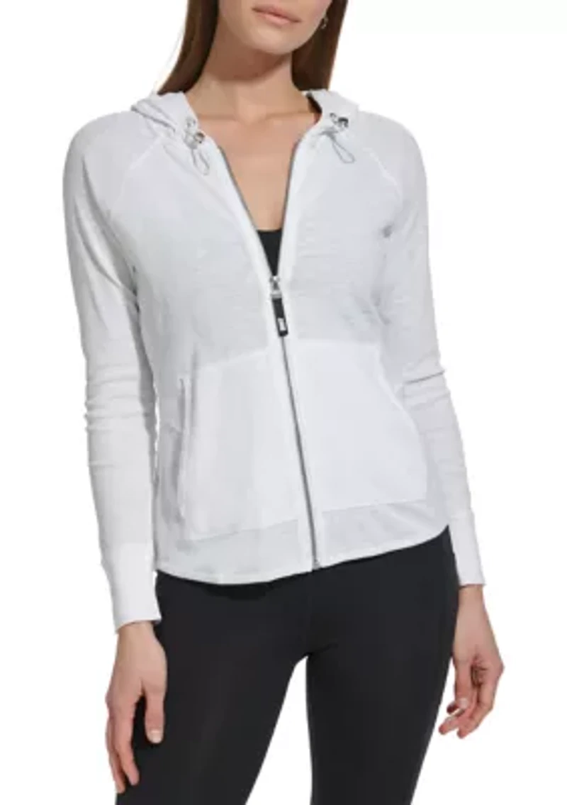 Women's Full Zip Mini Waffle Hoodie with Pockets