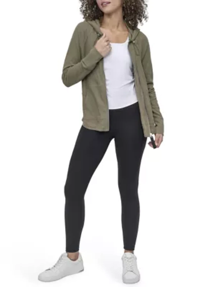 Women's Full Zip Mini Waffle Hoodie with Pockets