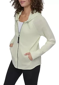 Women's Full Zip Mini Waffle Hoodie with Pockets