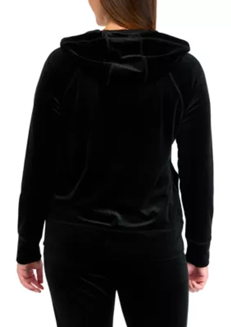 Platinum Velour Rib Full Zip Hoodie with Logo Patch