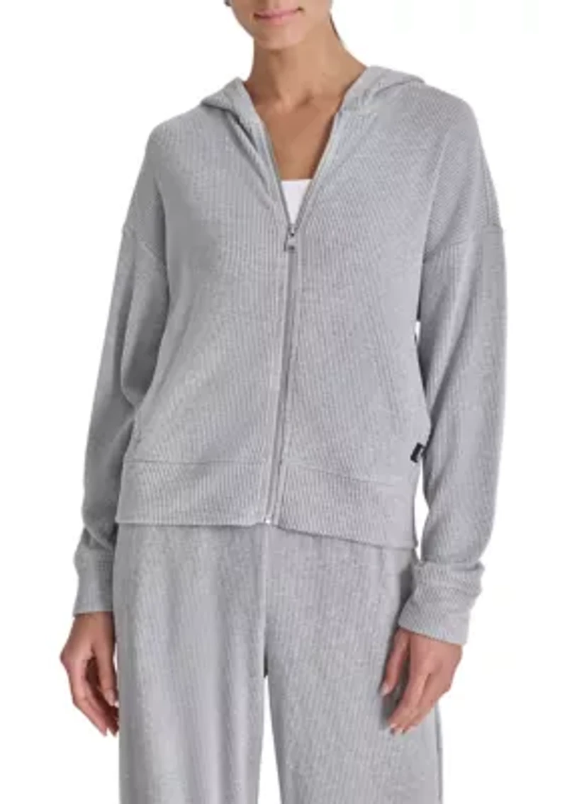 Brushed Rib Knit Full Zip Hoodie