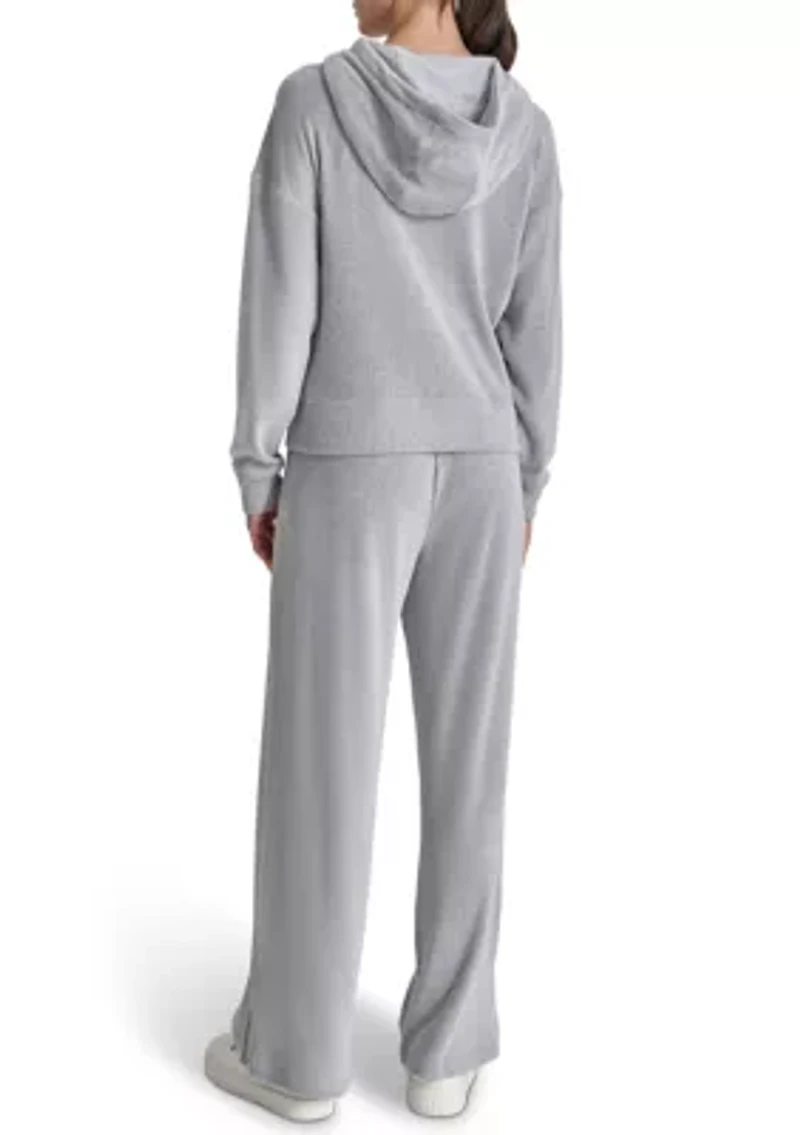 Brushed Rib Knit Full Zip Hoodie