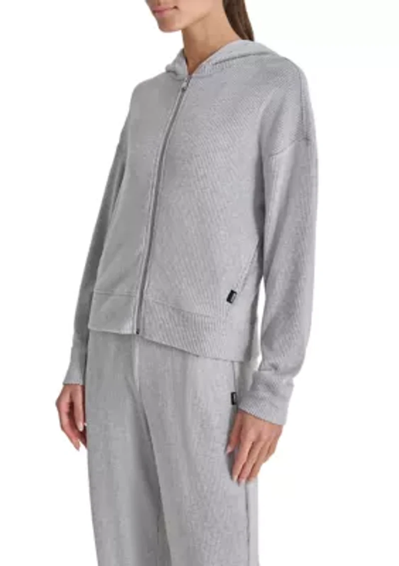 Brushed Rib Knit Full Zip Hoodie