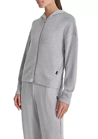 Brushed Rib Knit Full Zip Hoodie