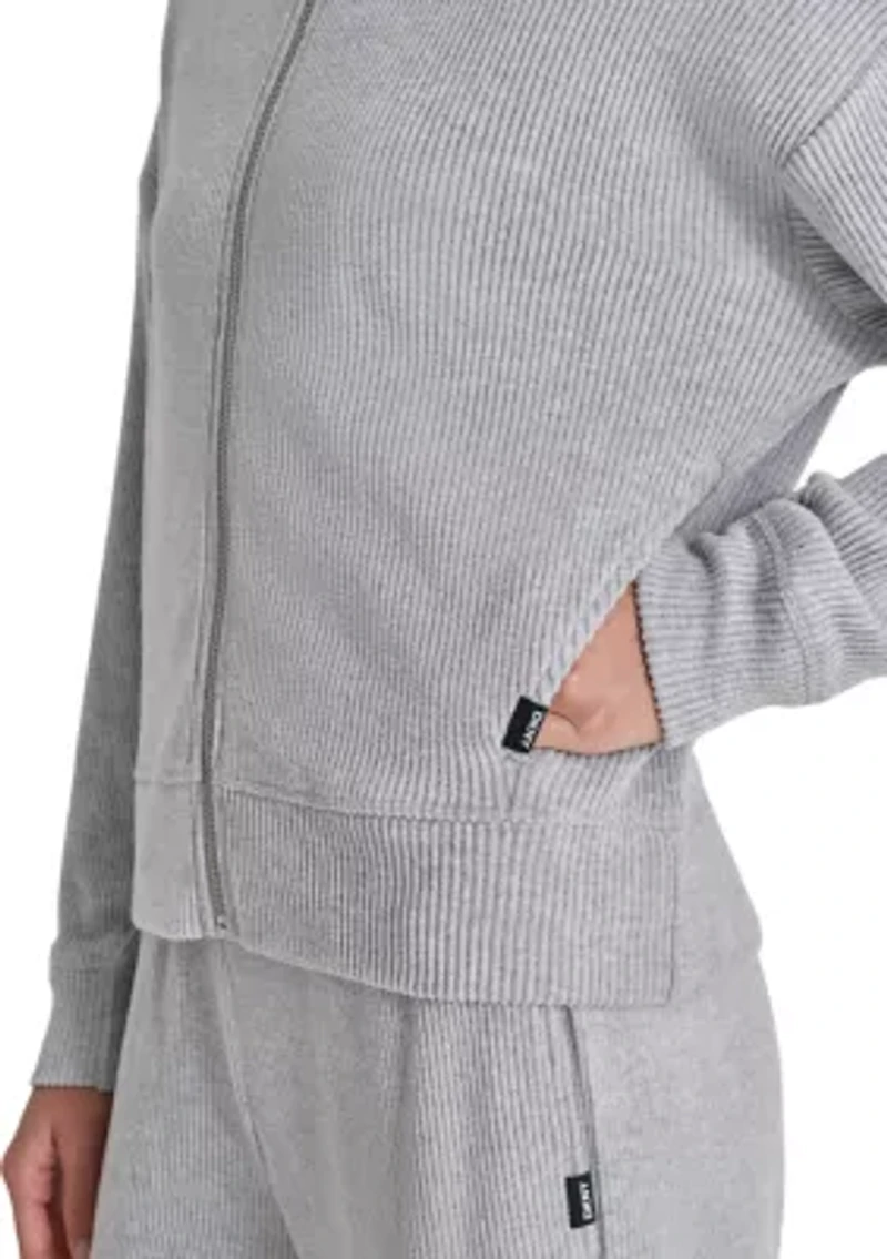 Brushed Rib Knit Full Zip Hoodie