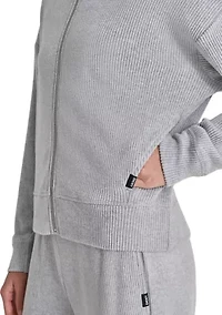 Brushed Rib Knit Full Zip Hoodie