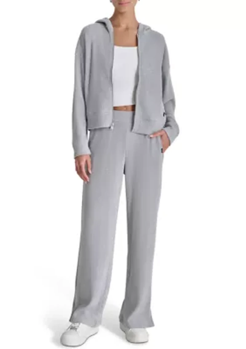 Brushed Rib Knit Full Zip Hoodie