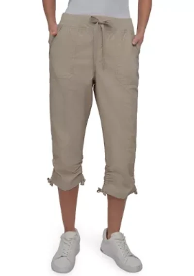 High Rise Shirred Detail Capri Length Convertible Cargo Pants